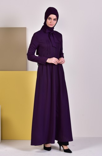 MISS VALLE  Pleated Zippered Abaya 9015-05 Purple 9015-05