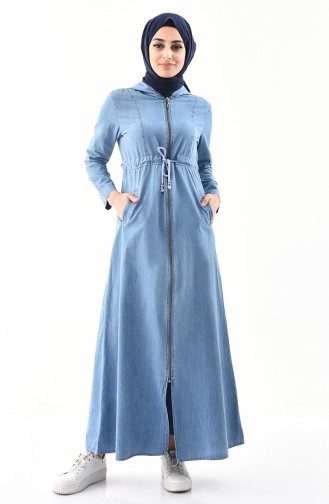 Abaya Jean a Capuche 4030-01 Bleu Jean 4030-01