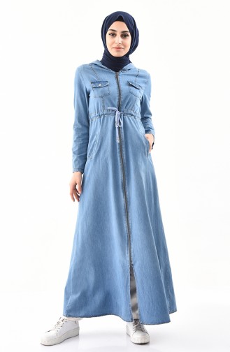 Abaya Jean a Capuche 4031-01 Bleu Jean 4031-01