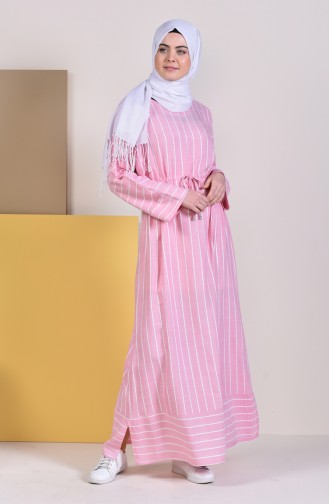 فستان بتصميم مُخطط 0308-03 لون زهري 0308-03
