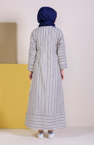 Beli Pleated Striped Dress 0309-01 light Beige Navy Blue 0309-01