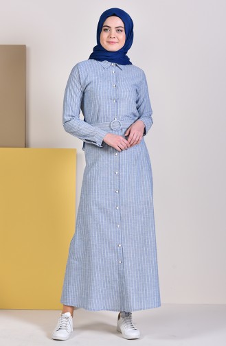 Belt Stripe Dress 1334-02 Blue 1334-02