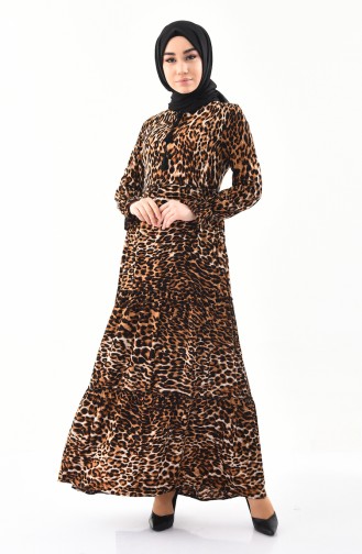 Leopard Patterned Dress 1008-01 Brown 1008-01