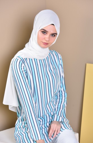 Dilber Natural Fabric Striped Tunic 1150-03 Navy White 1150-03
