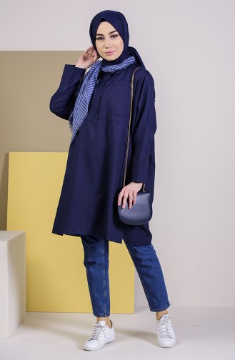 W.B Slit Pocketed Tunic 6352-02 Navy Blue 6352-02