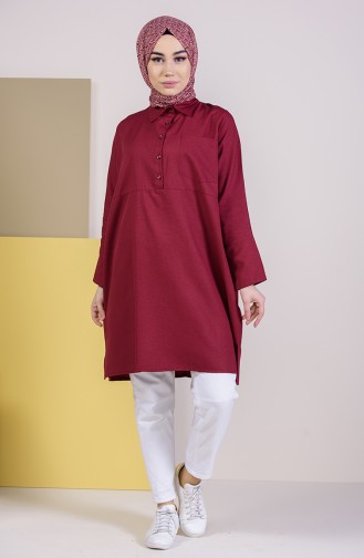 Yırtmaçlı Cepli Tunik 6352-10 Bordo