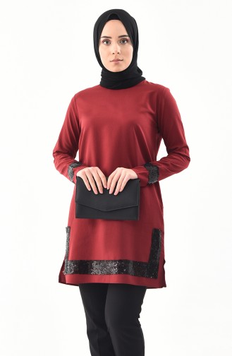 Sequined Tunic  9018-04 Claret Red 9018-04