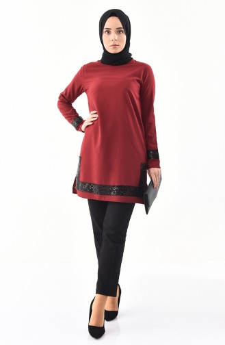 Sequined Tunic  9018-04 Claret Red 9018-04