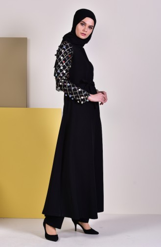 MISS VALLE  Sequin Belted Abaya 8860-01 Black 8860-01