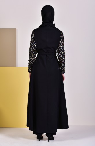 Pullu Kuşaklı Ferace 8860-01 Siyah 8860-01