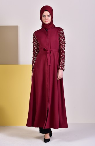 MISS VALLE  Sequin Belted Abaya 8860-02 Bordeaux 8860-02