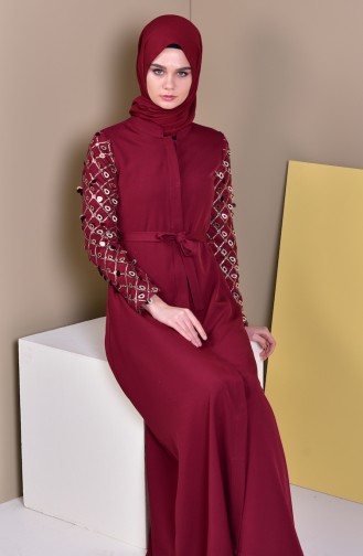 Abaya a Ceinture 8860-02 Bordeaux 8860-02