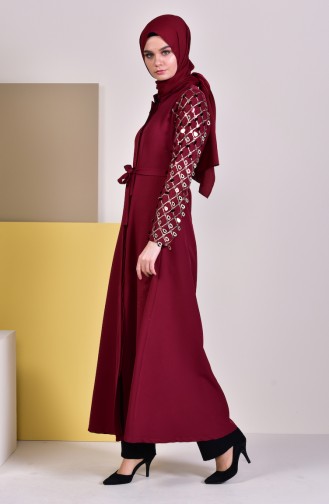 Pailletten Abaya mit Band 8860-02 Weinrot 8860-02