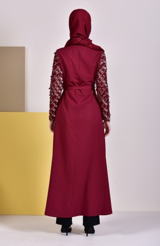 MISS VALLE  Sequin Belted Abaya 8860-02 Bordeaux 8860-02