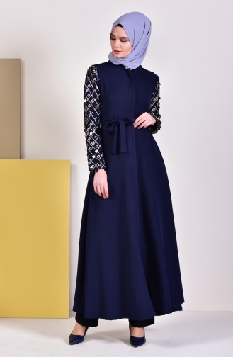 MISS VALLE  Sequin Belted Abaya 8860-03 Navy 8860-03