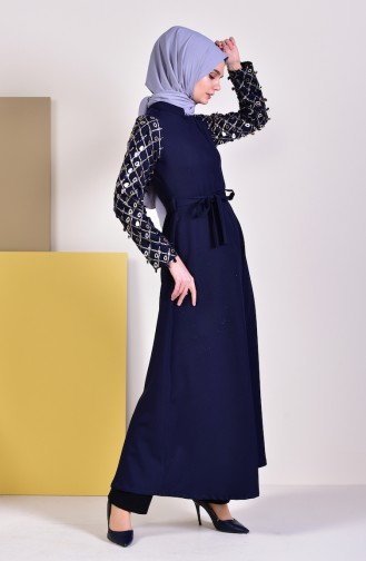 MISS VALLE  Sequin Belted Abaya 8860-03 Navy 8860-03
