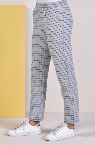 Kareli Düz Paça Pantolon 1001-03 Gri