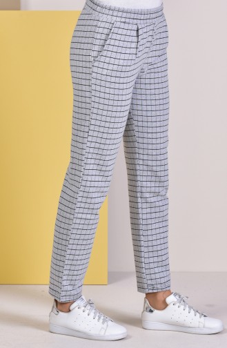 Kareli Düz Paça Pantolon 1001-03 Gri