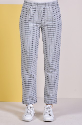 Kareli Düz Paça Pantolon 1001-03 Gri