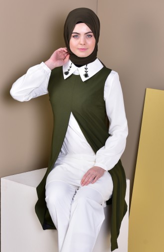 Embroidered Tunic Vest Binary Suit 7238-04 Light Beige Khaki 7238-04