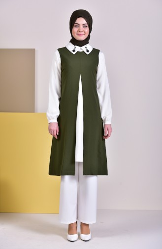 Embroidered Tunic Vest Binary Suit 7238-04 Light Beige Khaki 7238-04