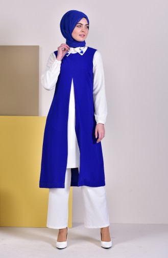 Embroidered Tunic Vest Binary Suit  7238-05 Light Beige Saks 7238-05