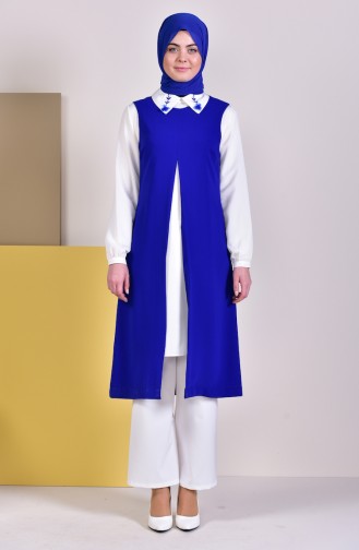Embroidered Tunic Vest Binary Suit  7238-05 Light Beige Saks 7238-05