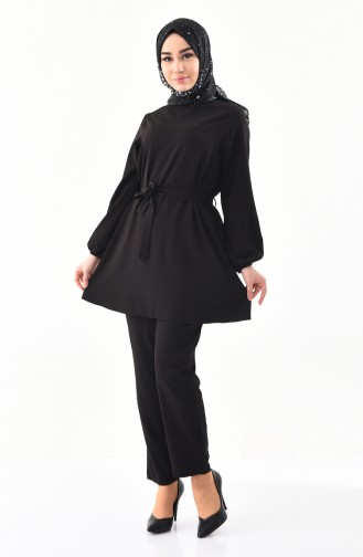 Belted Tunic Pants Binary Suit 2055-04 Black 2055-04