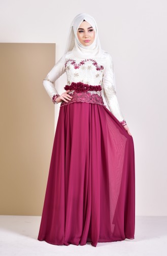 Plum Hijab Evening Dress 8524-01