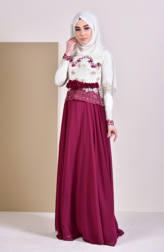 Flower Appliques Evening Dress 8524-01 Plum 8524-01