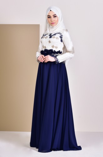 Flower Appliques Evening Dress 8524-02 Navy 8524-02