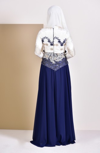 Flower Appliques Evening Dress 8524-02 Navy 8524-02