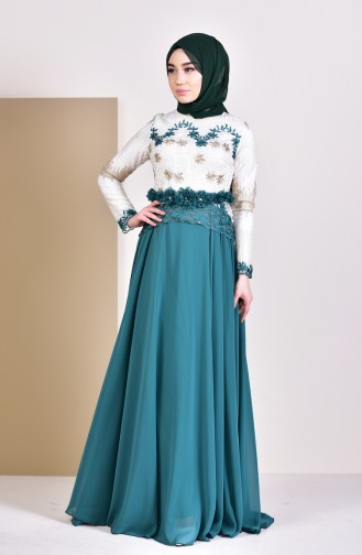 Flower Appliques Evening Dress 8524-04 Emerald Green 8524-04