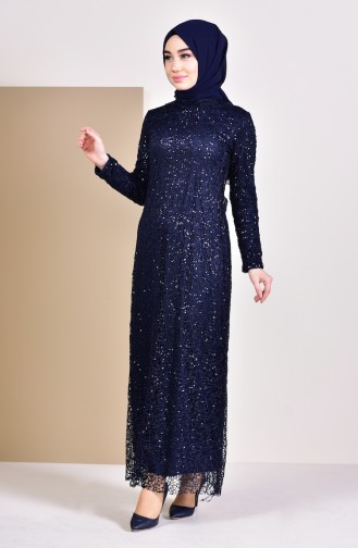 Sequin Evening Dress 4114-01 Navy 4114-01