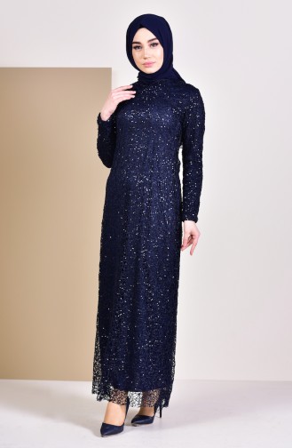 Sequin Evening Dress 4114-01 Navy 4114-01