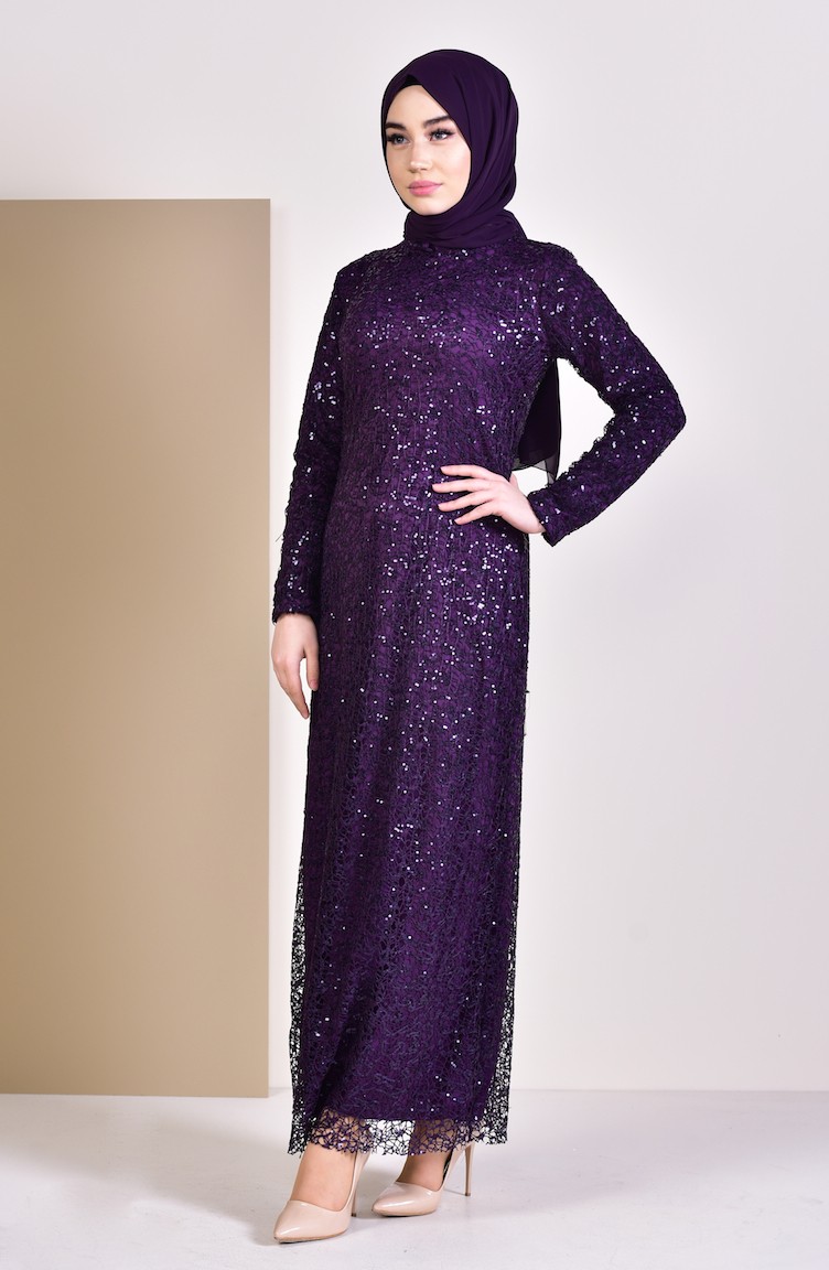 Baju Dinner Tema Elegant Purple Hijab Evening Dress 4114-05 Sefamerve
