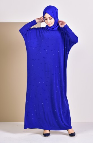 فستان بتصميم أكتاف واسعة مُزين باللؤلؤ 16451-05 لون أزرق 16451-05