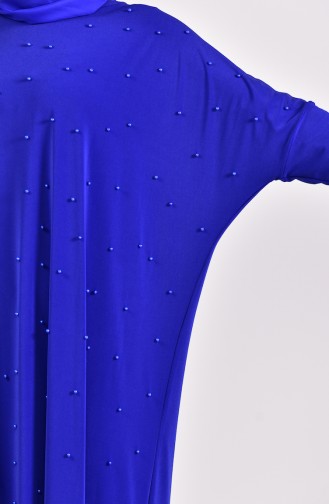 فستان بتصميم أكتاف واسعة مُزين باللؤلؤ 16451-05 لون أزرق 16451-05