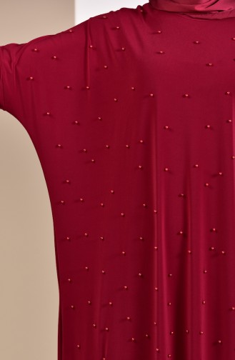 فستان بتصميم أكتاف واسعة مُزين باللؤلؤ 16451-06 لون خمري 16451-06