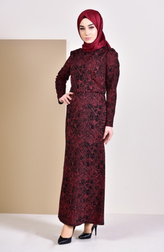 Simli Elbise 9084-01 Siyah Kırmızı
