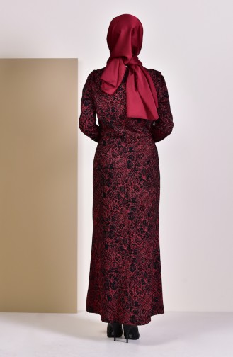 Simli Elbise 9084-01 Siyah Kırmızı