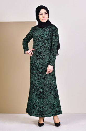 Simli Elbise 9084-02 Siyah Yeşil