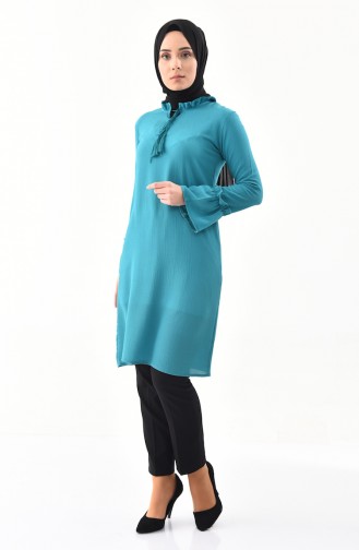 Stand Up Collar Ruffles Tunic 0682-05 Turquoise 0682-05