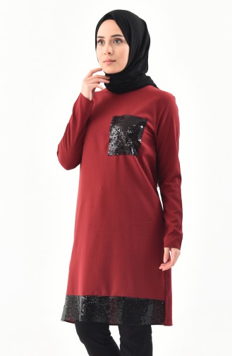 Sequined Tunic  9019-05 Claret Red 9019-05