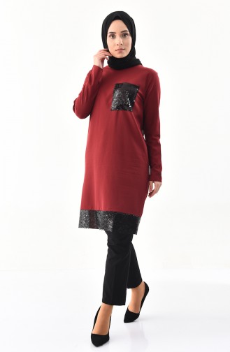 Sequined Tunic  9019-05 Claret Red 9019-05