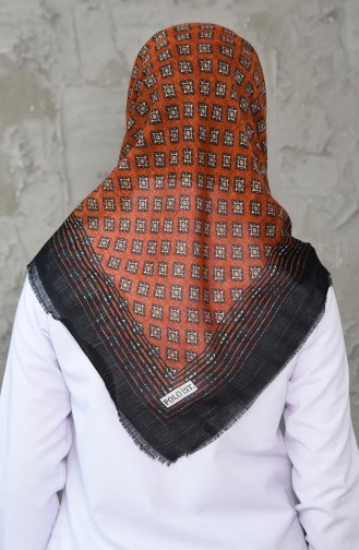 شال قطن بتصميم مُطبع 2200-10 لون اسود وبرتقالي 2200-10
