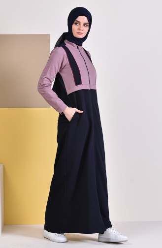 Zippered Sports Abaya 8334-01 Navy Blue Soil 8334-01