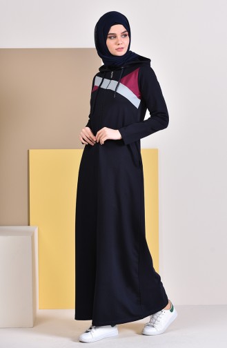 Hooded Sports Abaya  8337-02 Navy Blue 8337-02