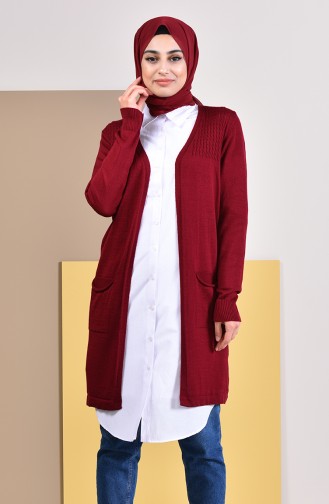 Saisonale Strickjacke mit Tasche 4129-01 Weinrot 4129-01