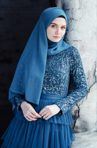 Petrol Hijab Evening Dress 52735-06